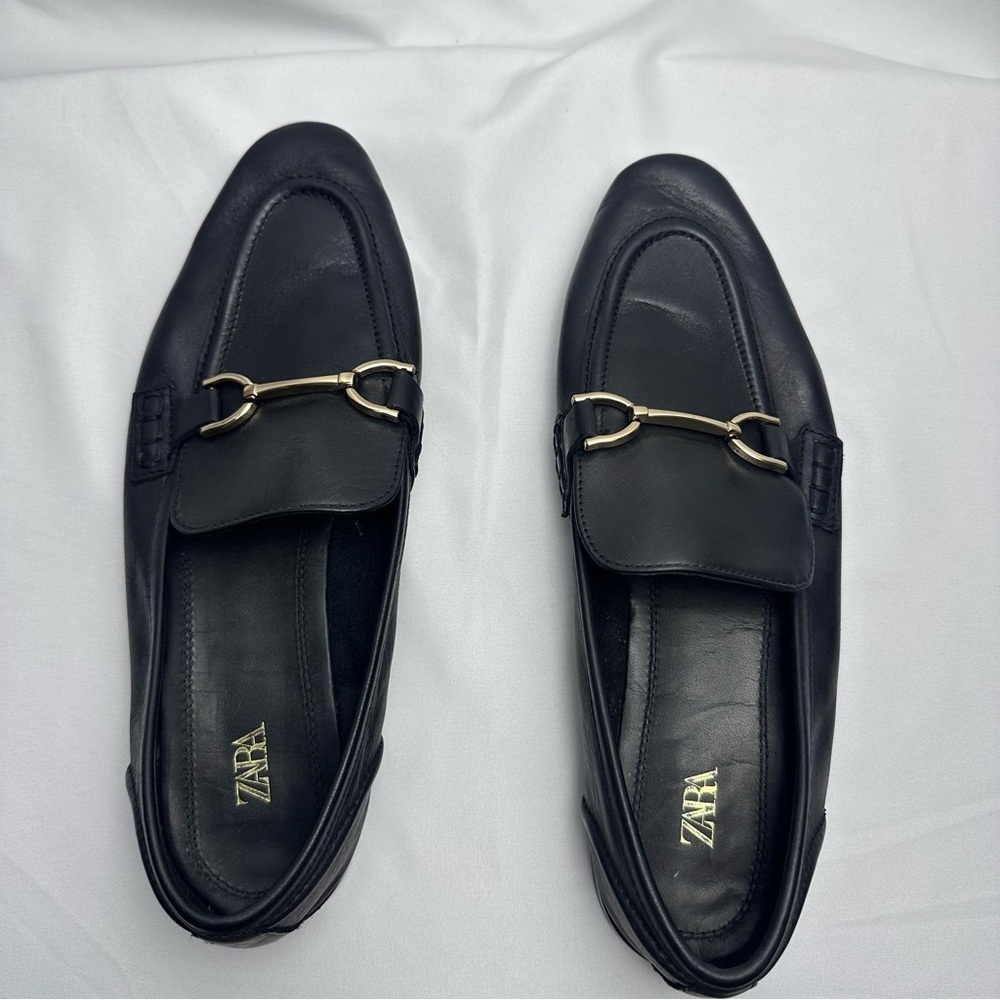 Zara Women’s Black Leather Loafers size 10/40 - Picture 6 of 16